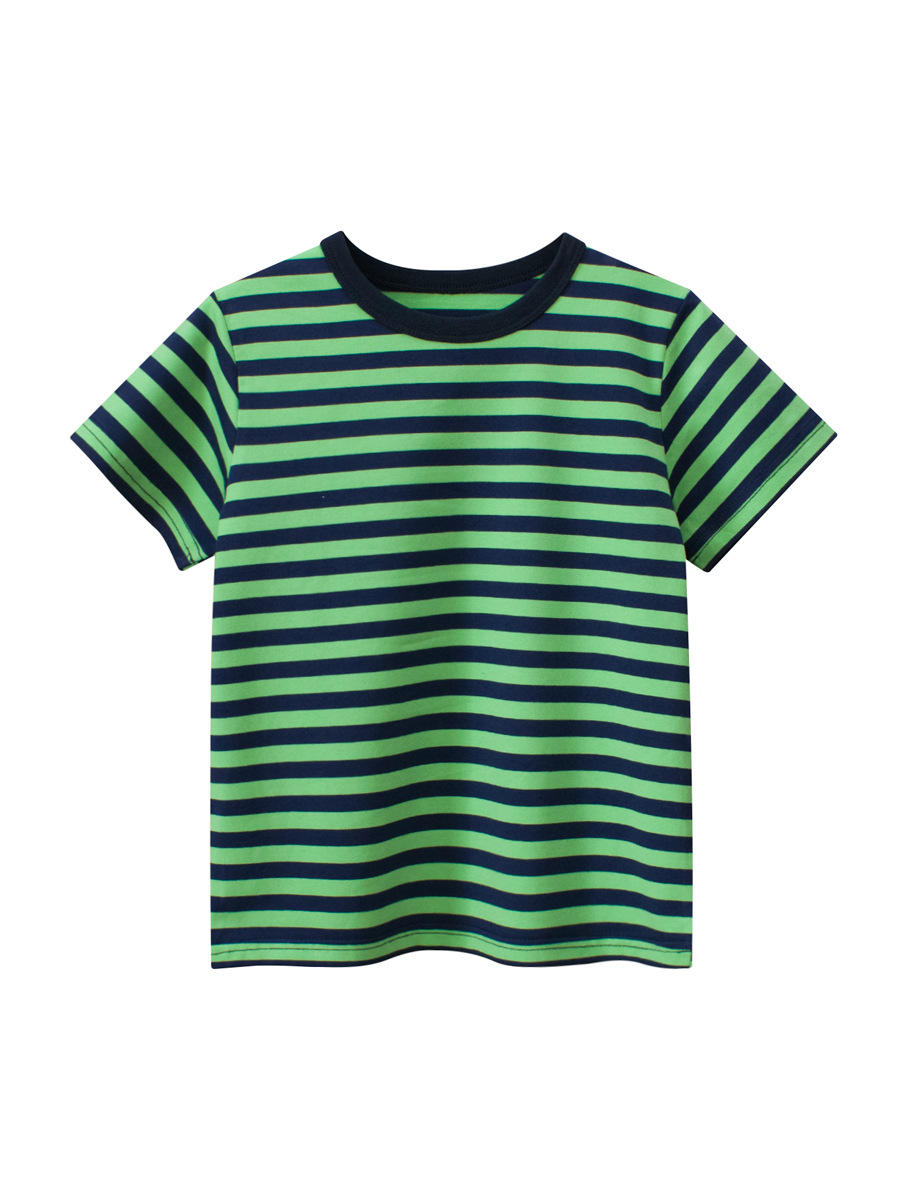 27kids ropa para niños verano camiseta de manga corta para niños ropa de bebé a rayas simples para niños top de cuello redondo cabello de una pieza