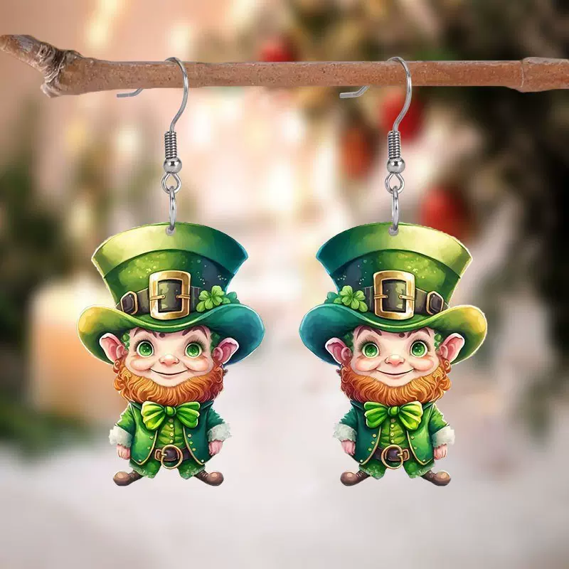 跨境圣帕克里特节日耳环绿色可爱动物蝴蝶结亚克力青蛙游行耳坠