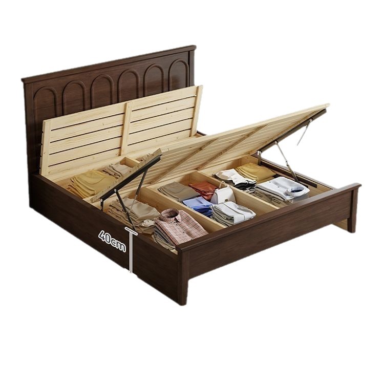 Cama de madera maciza moderna y simple retro francesa dormitorio principal 1.5m 1.8 cama doble estilo americano lujoso caja alta almacenamiento cama de boda image 6