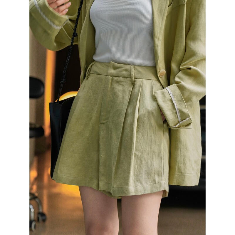 Lou Fu Summer New Korean-style Retro Bermuda Wide-leg Suit Shorts Loose Slimming Vertical Casual Shorts for Women