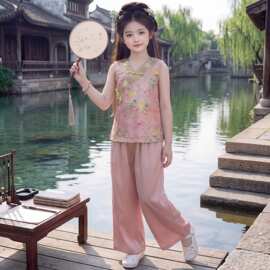 女童新中式国风汉服套装夏季2026新款洋气中大儿童夏装唐装两件套