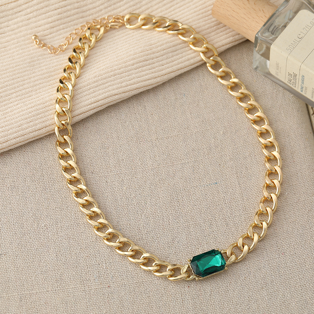 green diamond titanium steel female clavicle chain necklace