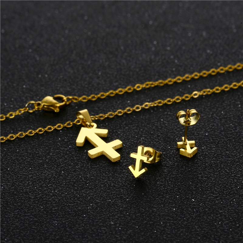 Sagittarius twelve constellation pendant stainless steel necklace earrings setpicture4