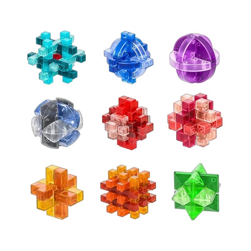 Guochao Luban bloqueo cristal transparente color dificultad rompecabezas Kong Ming bloqueo montado rompecabezas desbloquear niños estudiantes Juguetes