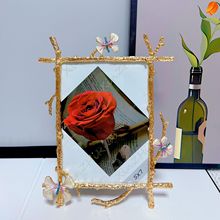 北欧创意复古相框金属金色桌面摆件家居简约装饰画框字画镜框轻奢