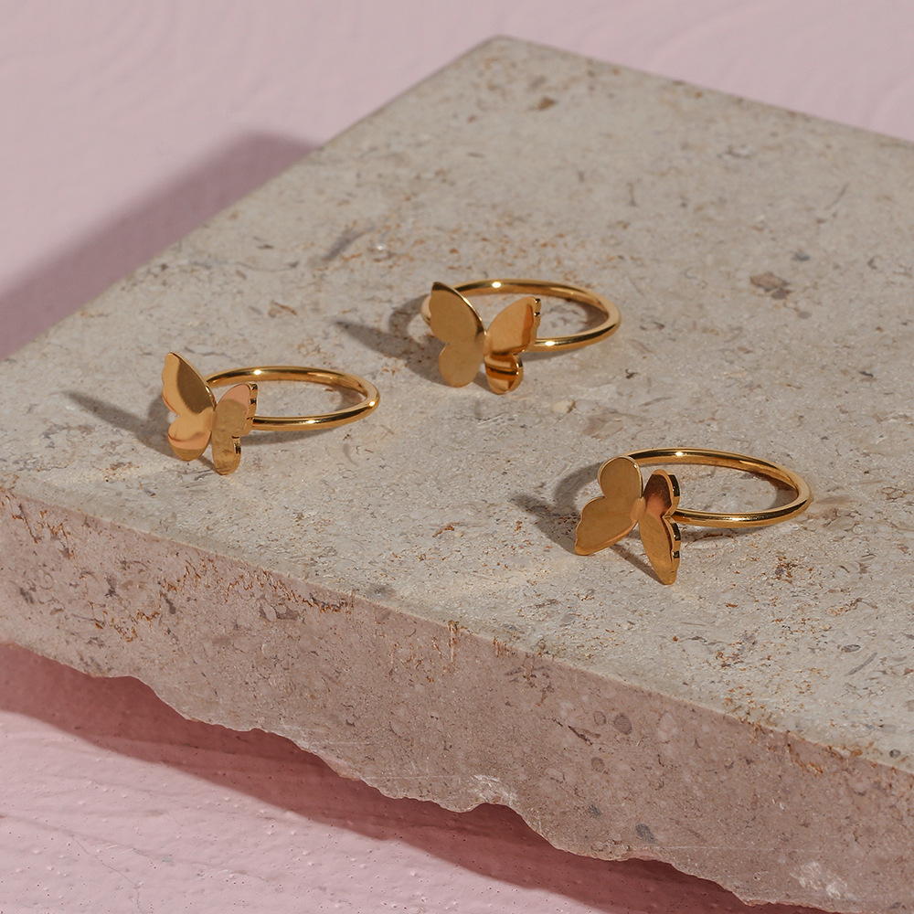 Fashion Stainless Steel Plated 18K Glossy Butterfly Ring