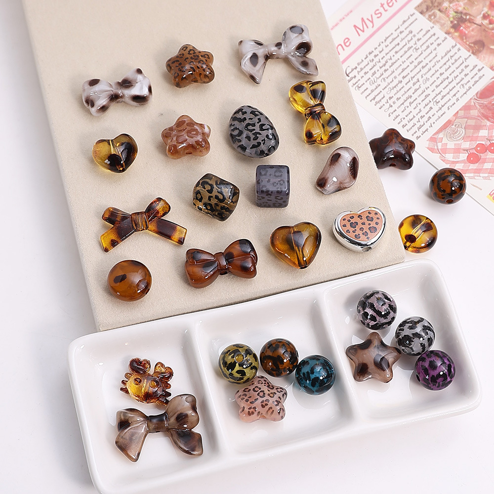 Autumn And Winter Leopard Print Acrylic Beads, Bows, Stars, Hearts,...