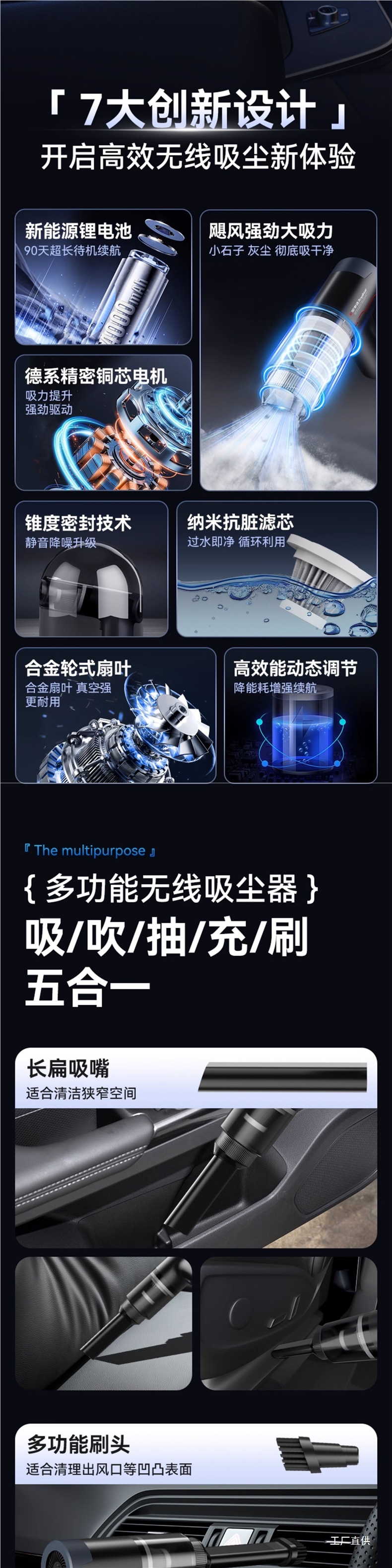Royalstar Car Vacuum Cleaner Household Large Suction Wireless Charging Car Mini Car Powerful Handheld Small