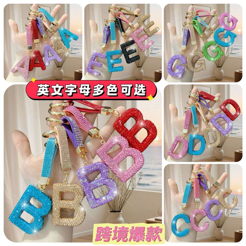 Direct from the manufacturer: Colorful rhinestone-embellished 26 English letter keychains, popular multi-color letter bag pendants for women
