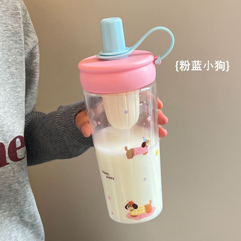 ハンドル付きティーバンクウォーターカップ、見栄えの良い漫画学生ダブルコンパートメントプラスチックウォーターカップ、大容量ドーパミンポータブルストローカップ|undefined