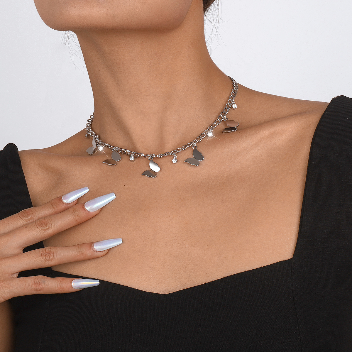 Fashion Butterfly Alloy Iron Plating Inlay Rhinestones Womenu0027S Necklace 1 Piece