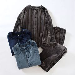 男款法兰绒保暖骨折易穿脱康复护理服冬加厚卧床老人针灸理疗大码