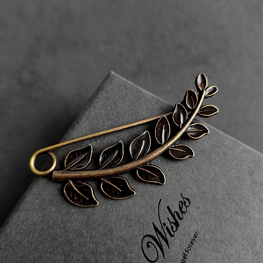 Jmレトロ青古銅メッキ模様相形の羽毛花の枝小鳥の葉文芸ピンアクセサリー