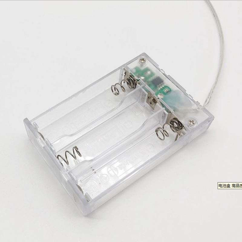 厂家批发方形透明款3节5号带定时功能带开关带串密2A电池盒电池槽
