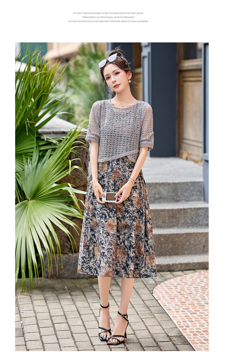 Đầm hai dây maxi nữ họa tiết hoa nhí phối ren WA9518 — Xanh lông mòng đen, màu kaki chi tiết 16