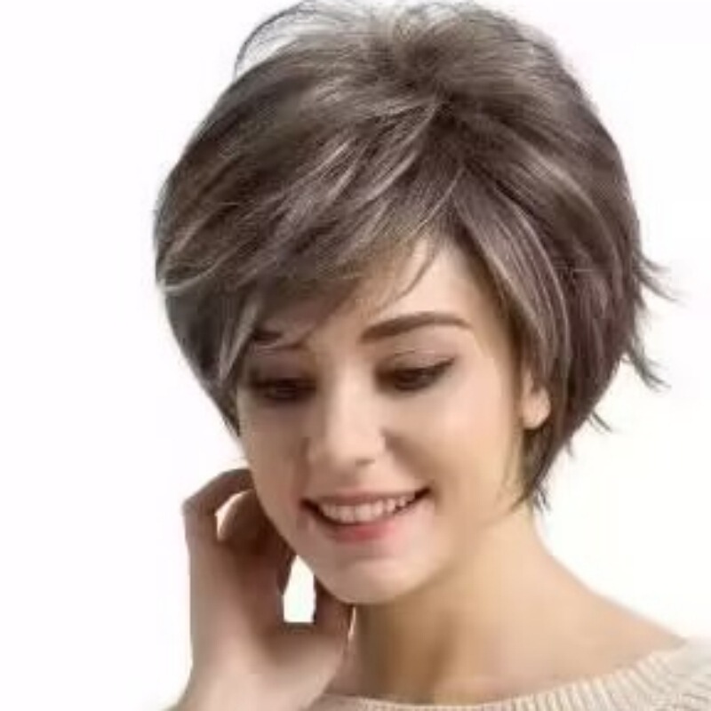 Fashion European and American wig women's short hair long oblique bangs temperament short curly hair highlight color chemical fiber hair head cover wholesale