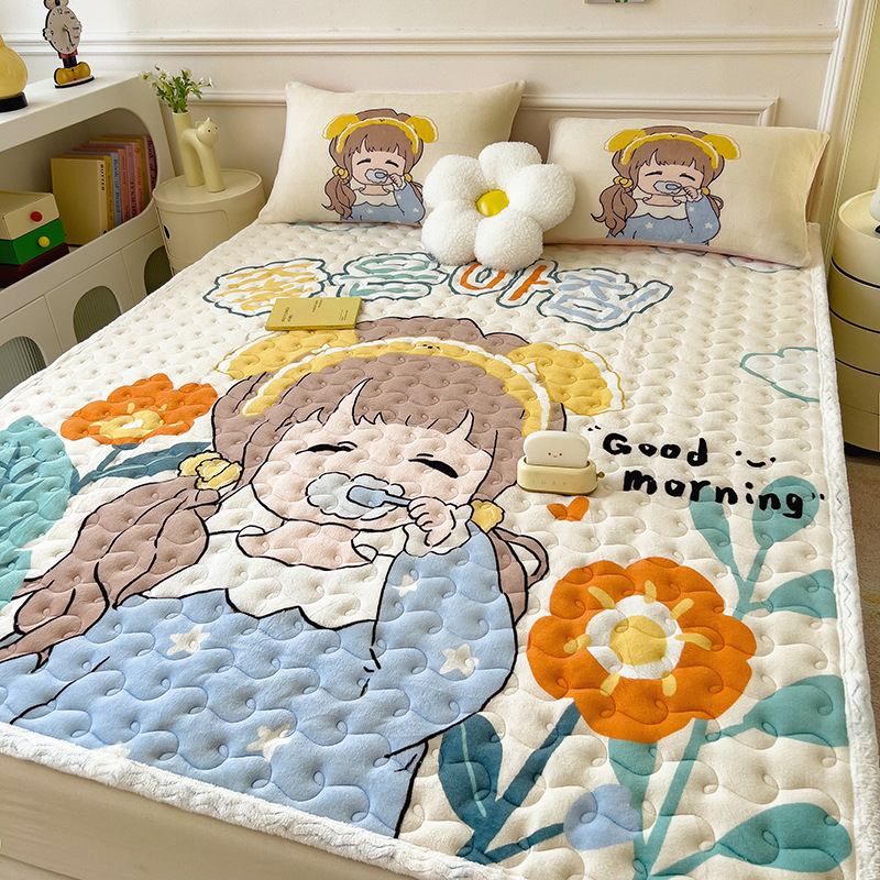 Cartoon fleece-lined Warm Bed Pad High Weight Milk Velvet Mattress Household Thickened Mattress Cushion Crystal Velvet Cushion Cartoon fleece-lined Warm Bed Pad High Weight Milk Velvet Mattress Household Thickened Mattress Cushion Crystal Velvet Cushion