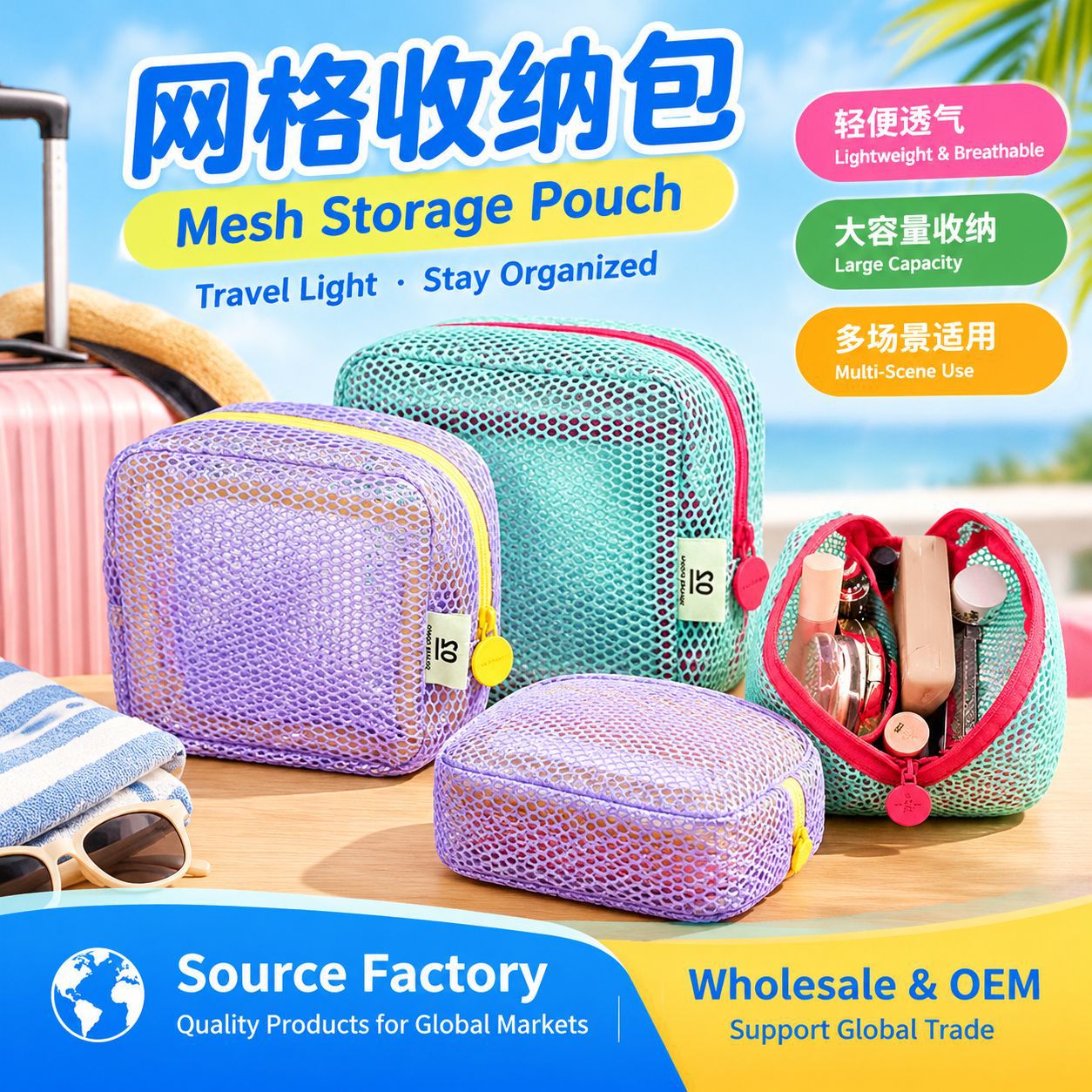Cross-border dopamine grid storage bag, portable coin purse, mesh small makeup bag, tofu bag