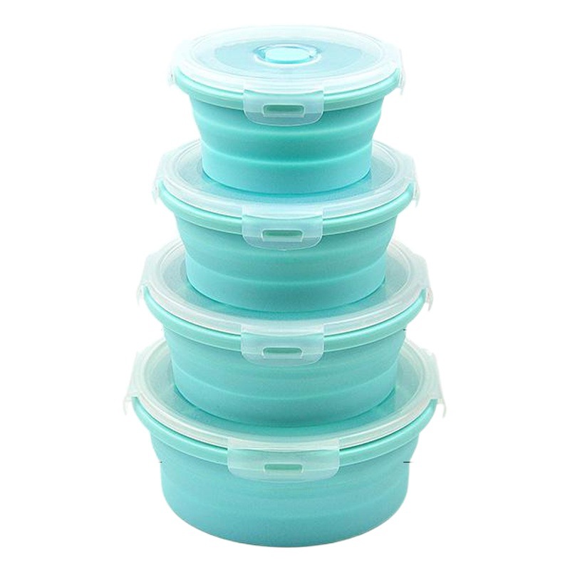 Fiambrera de silicona redonda horno microondas caja de conservación fresca plegable caja bento portátil empresa de plástico juego de tazones de conservación al por mayor