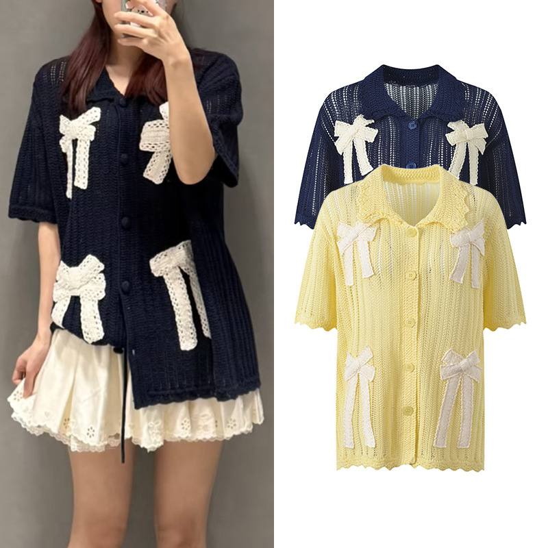 2026 Spring New Style Simple and Elegant Hand-Embroidered Decorative Hollow-Out Loose Versatile Knitted Cardigan Top
