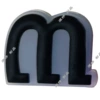 Black, letter M