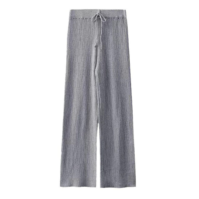 Pantalón Tejido de Tiro Alto y Corte Recto de Mezcla de Caxemira