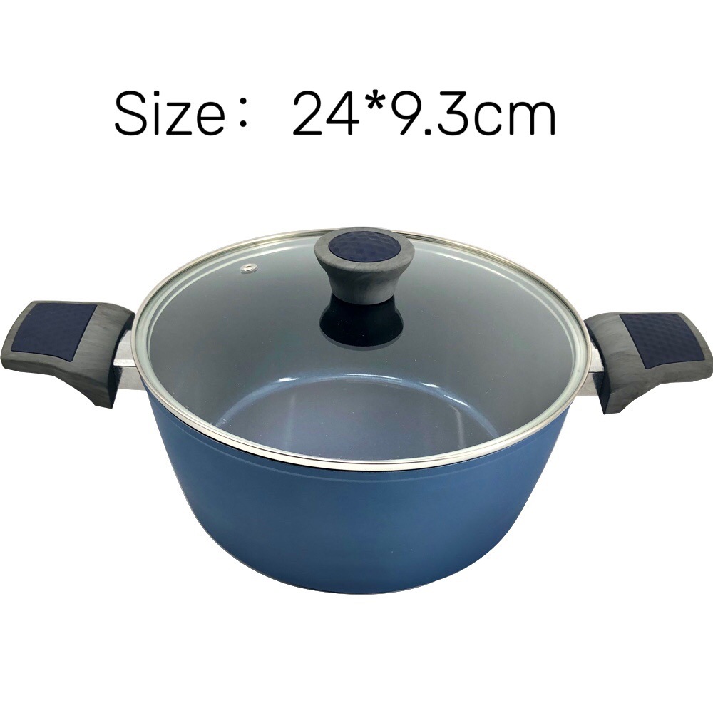 Fábrica directa imitación de fundición de aluminio antiadherente panela recubierto de cerámica azul salsa de leche de salsa