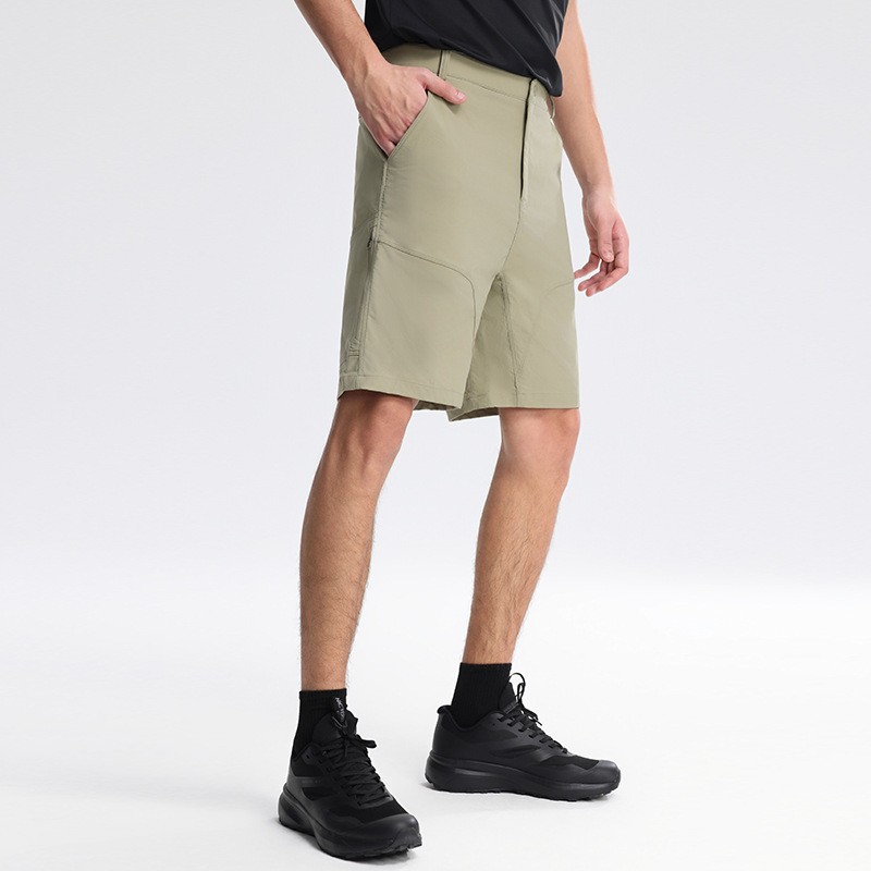 Logotipo impreso personalizado, pantalones cortos deportivos al aire libre planos de gran marca, pantalones de montañismo transpirables para hombres, pantalones cortos casuales sueltos de cinco puntos