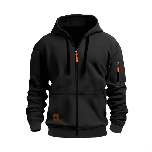 2024 Cross-border Spring and Autumn Men's Sports Hooded Zipper Sweatshirt with Multiple Pockets Hooded Sweatshirt for Sports and Leisure
