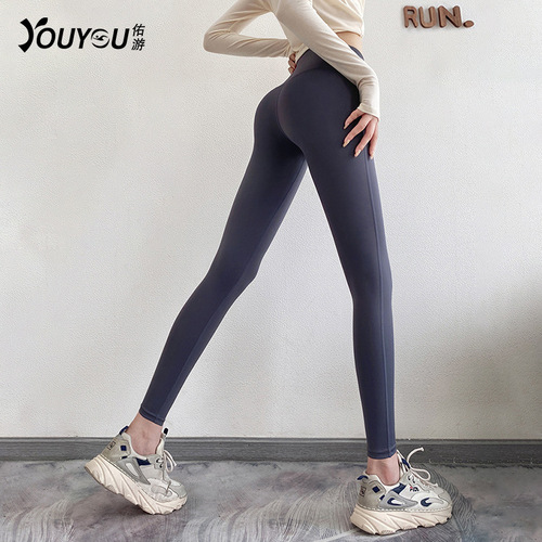 Women's yoga pants spring and summer high waist hip lift plus velvet large size body control fitness pants sports tight elastic fitness suit