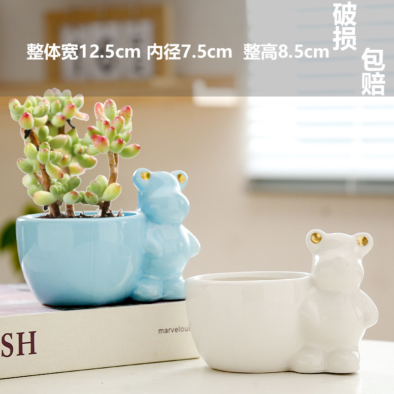 Macetas de cerámica para suculentas con diseño de animales de dibujos animados, pequeño tamaño, para estante de flores en casa, suministro al por mayor
