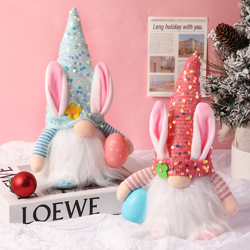 Cross-border new Easter decoration with light-up sequins mask faceless doll figure Easter glowing Rudolph doll