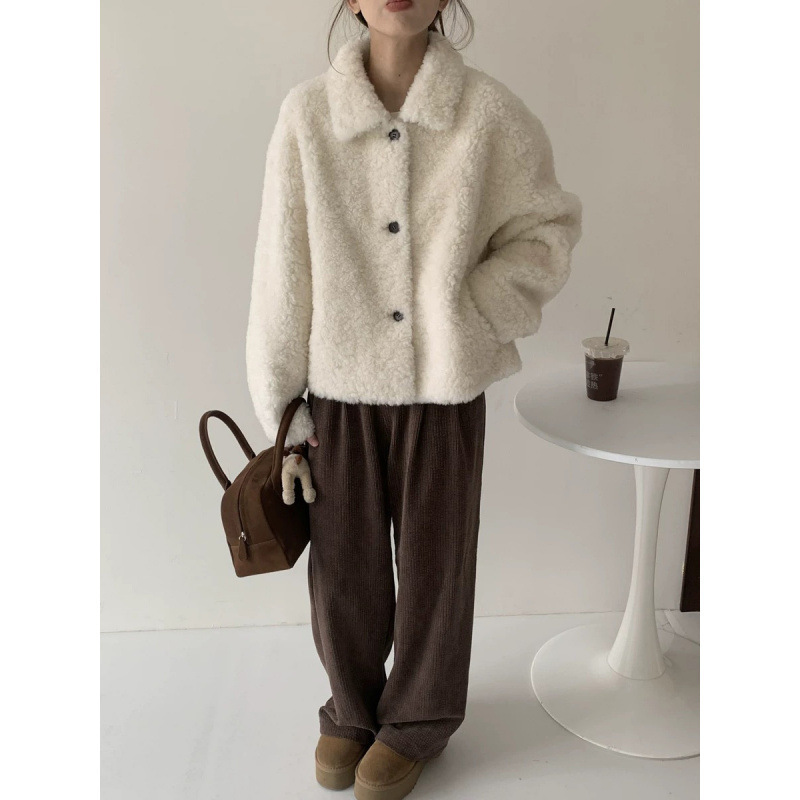 100 Sheep Wool 2025 Winter New Square Collar Sheep Shearling Composite Fur One-Piece Short Fur Jacket Korean Style