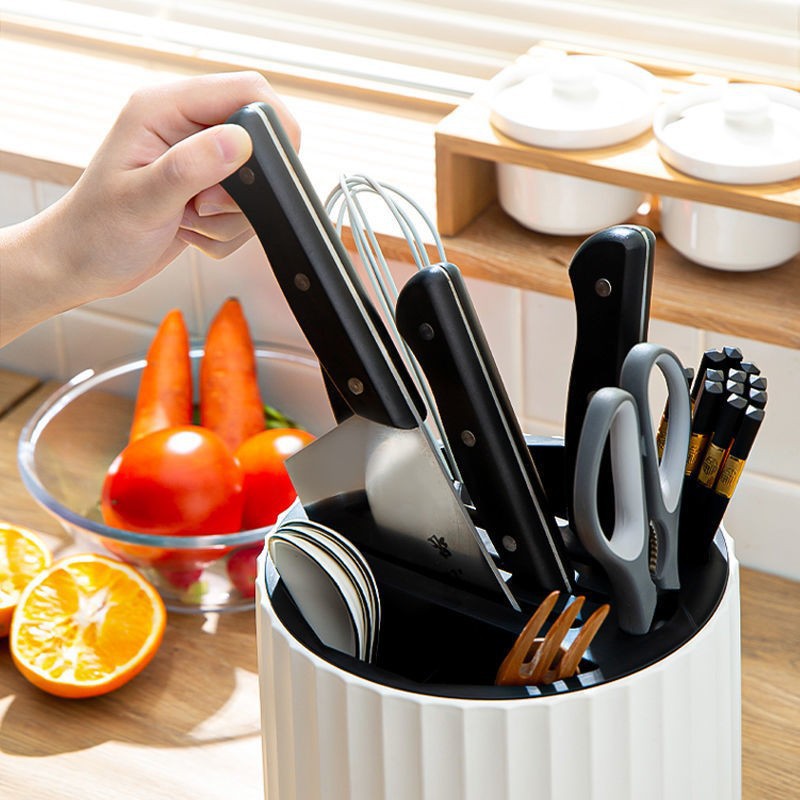 Cuchillo giratorio de cocina estante de almacenamiento estante hogar mesa superior tazón palillos tubo jaula cuchillo vegetal caja de almacenamiento integrado cuchara soporte de cuchillo puro