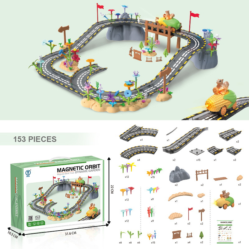 Puzzle de animales orbita eléctrica DIY multi-escena montaje vagón de ferrocarril Jardín Magnético Juguete Puzzle Tren