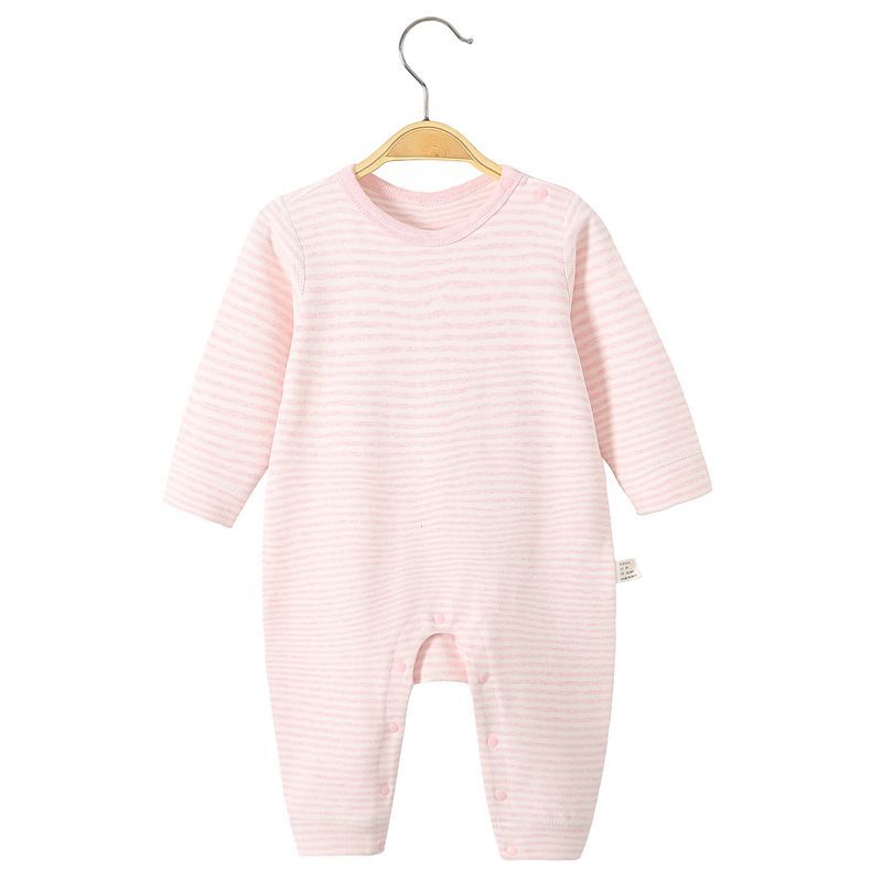 Round neck jumpsuit with pink stripes