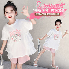 女童T恤裙夏款套装2024新款儿童短袖休闲韩版时尚百搭短裤两件套9
