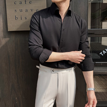 春装新款高级感华夫格男士立领衬衫长袖无痕垂感衬衣批发工装男式