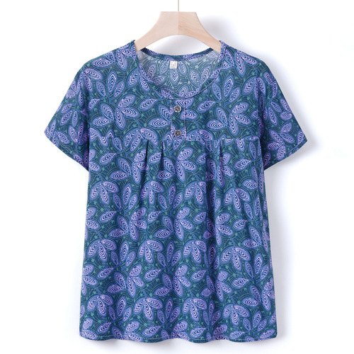 Mama Summer Short Sleeve New Elderly Chiffon Plus Size Grandma Top Women's T-shirt for Middle-Aged and Elderly