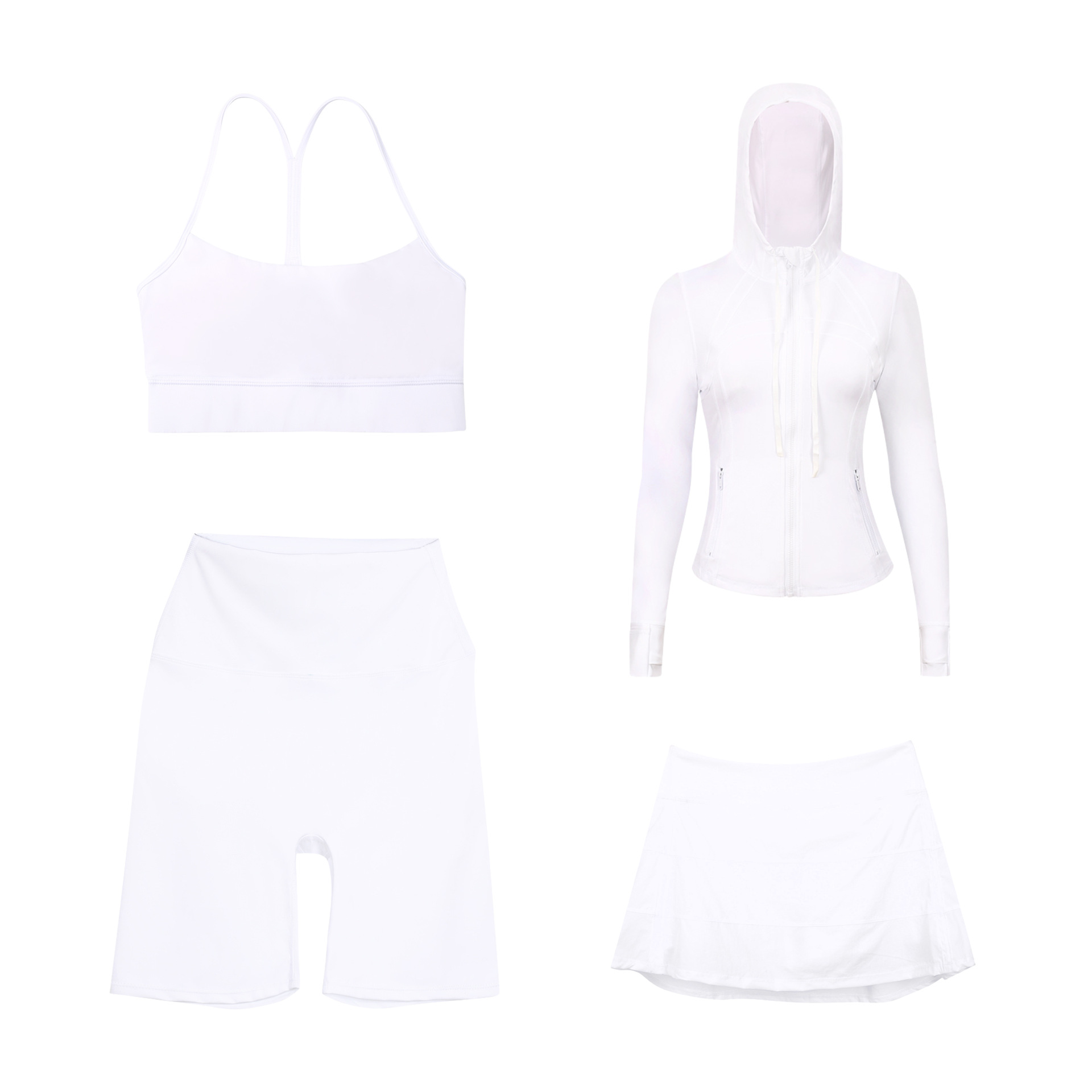 Women's Clothing Women's Y Shaped Vest Hooded Jacket Five Point Pants Three Pleated Skirt Slim Fit Stretch Outerwear Four Piece Set_voghion.com