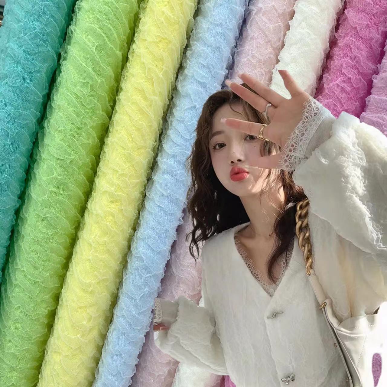 立体泡泡纱面料 韩国双层雪纺纱泡泡布 纱裙蛋糕裙LOLITA包包提花