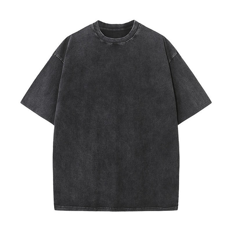Camiseta de algodón desgastada con lavado de código de belleza transfronterizo de 230g Camiseta retro de manga corta con hombros caídos de gran tamaño para hombre
