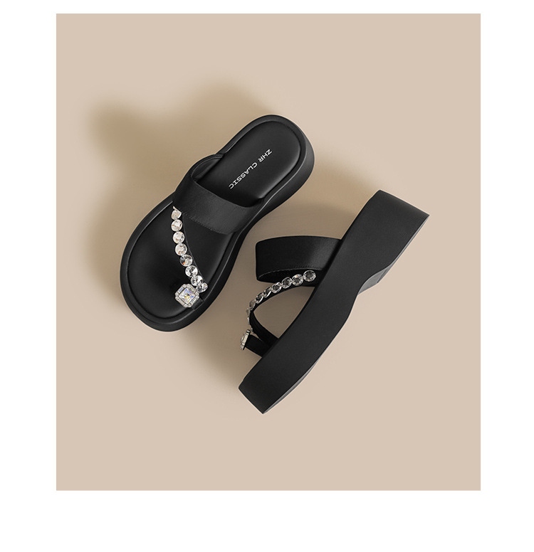 Sandal nữ đế dày tăng chiều cao đính đá lấp lánh phong cách Hàn Quốc — KN333 Đen chi tiết 19