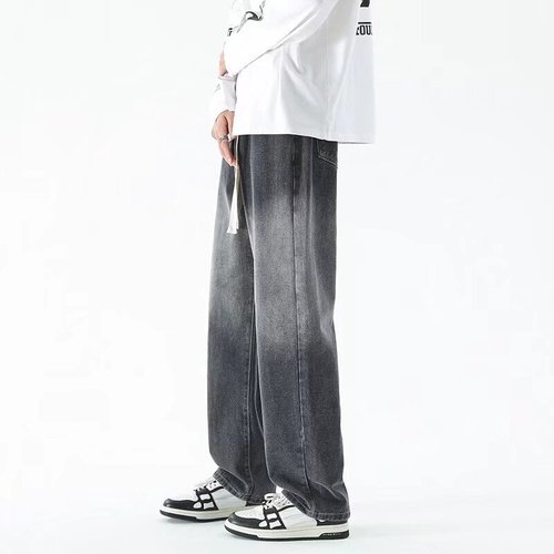 Jeans for boys, trendy casual loose straight-leg wide-leg long pants, American street style work pants