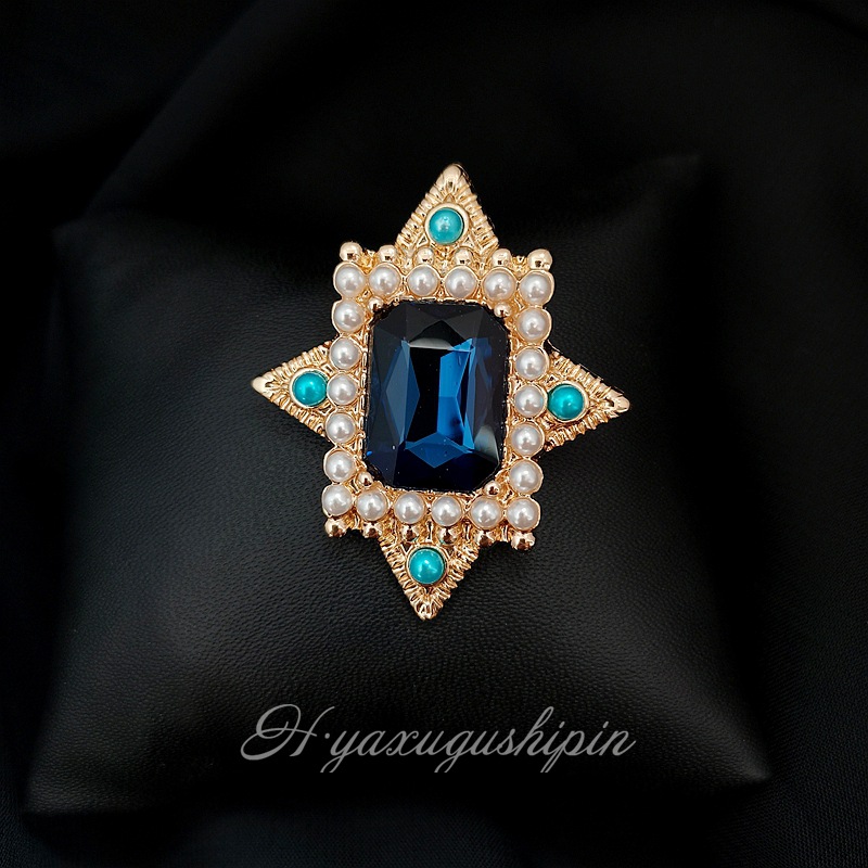 European and American Vintage antique sapphire pearl Vintage brooch high-end diamond accessories female pin corsage wholesale