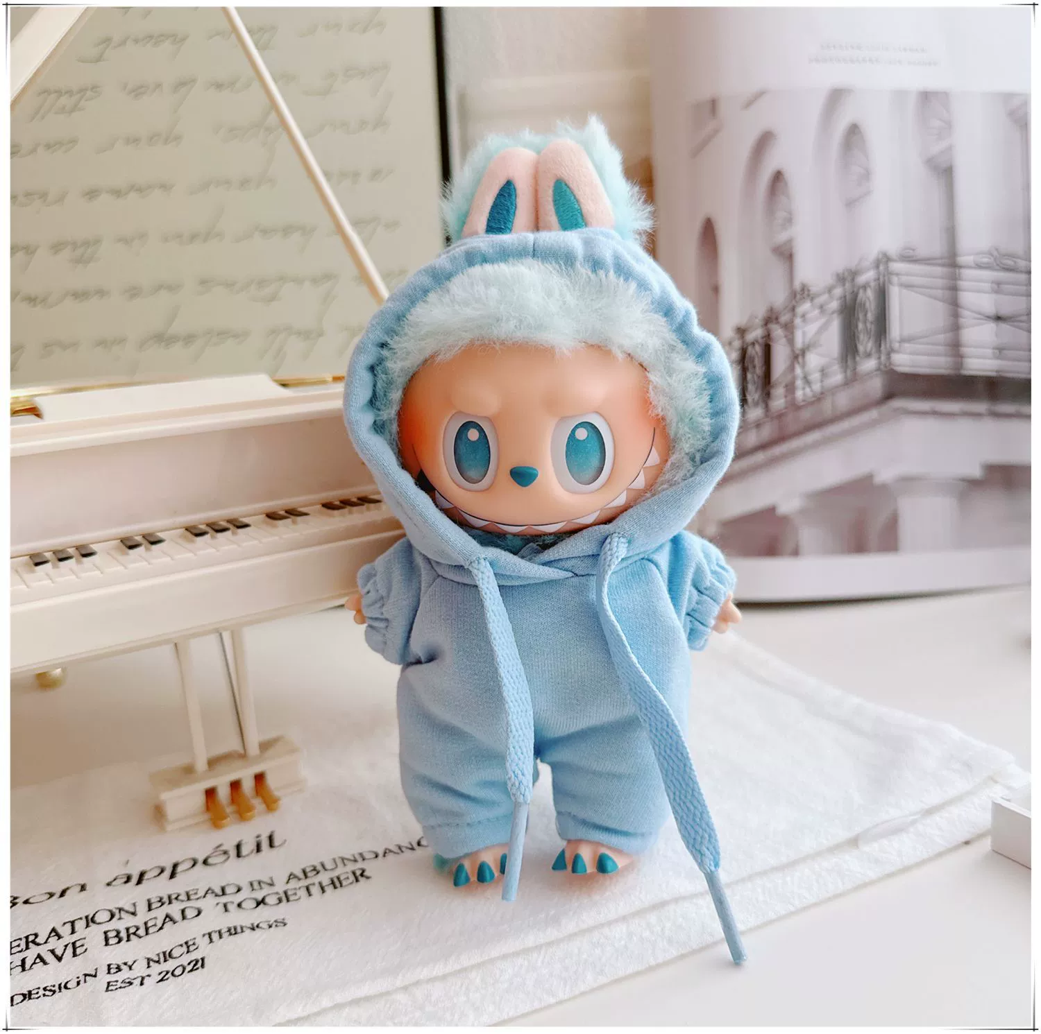 17см кукольная одежда Labubu, 10см хлопковая кукла Микки семейная черная, белая и серая модная толстовка худи штаны
