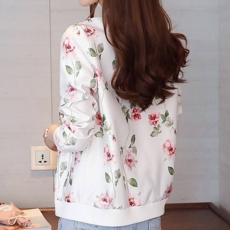 シフォン薄型空調日焼け止めジャケット婦人服韓国風長袖ジッパー野球ユニフォームプリントルーズショートジャケット|undefined
