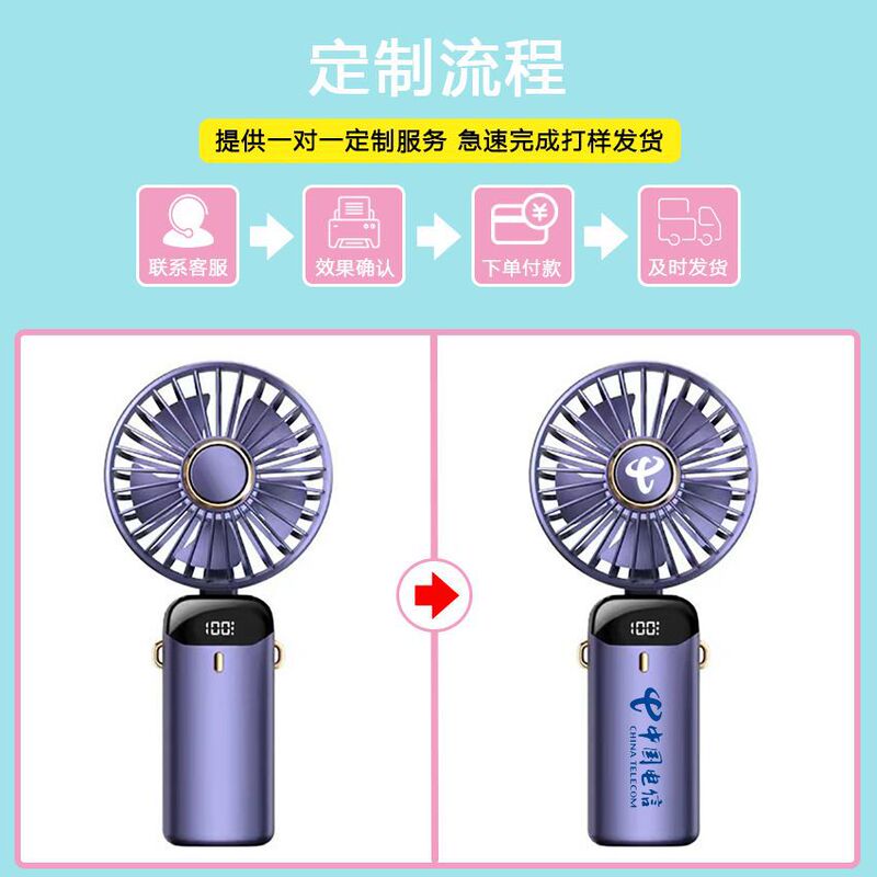 ハンドヘルド小型ファン USB ポータブル充電サイレントオフィスデスクトップ折りたたみデジタルディスプレイ首吊りファン卸売ロゴ|undefined