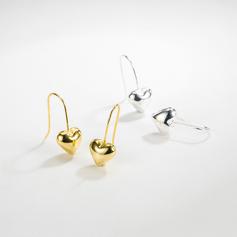 925 Sterling Silver Ear Needle Material 18K Gold Plated, Silver Plated Plating Material 1 Pair 18K Gold Plated Silver Plated 925 Sterling Silver Heart Shape Drop Earrings Earrings Ear Hook