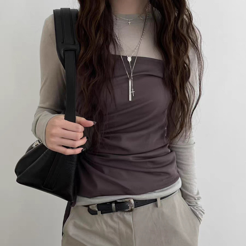 No Returns H2026 Spring New Korean Dongdaemun Round Neck Fake Two-Piece Slim-Fit Long-Sleeve T-Shirt + Cargo Pants Casual Pants